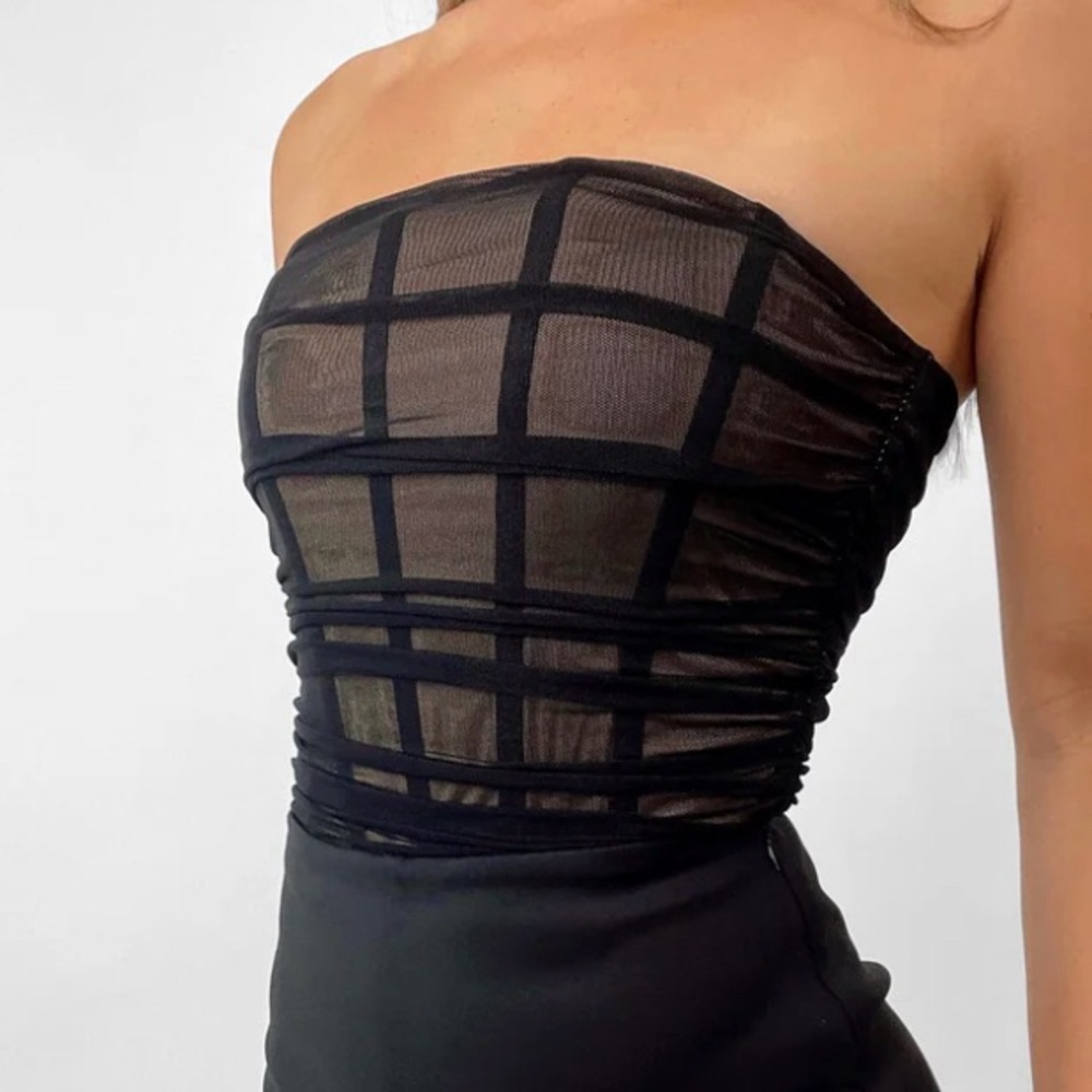 Sleeveless Black Mesh Bustier Bodysuit